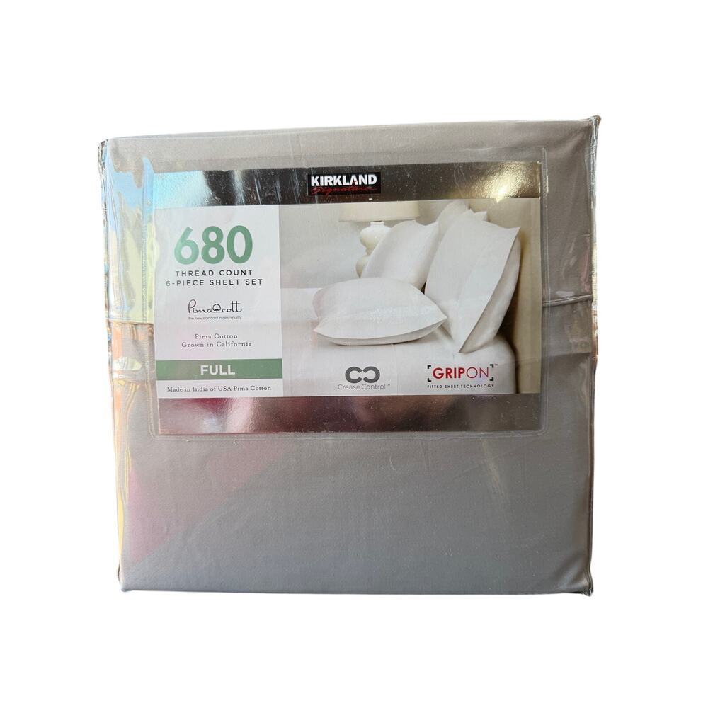 Kirkland Signature 680 Thread Count 6-Piece Pima Cotton Full Sheet Set Gray NIP